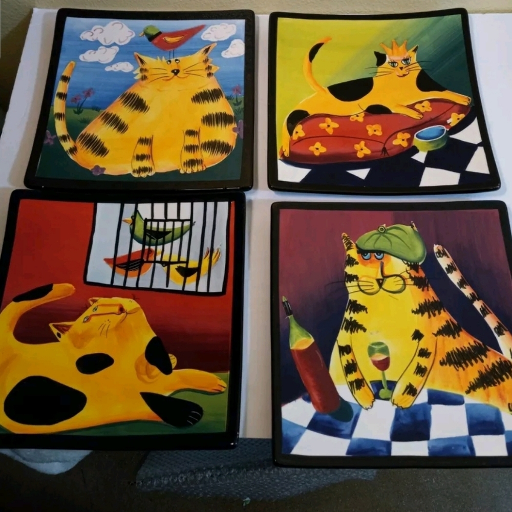 Hand Painted 4x Cat Wall Hanging Plate Naylor Designs 2005 Please Read Carefully